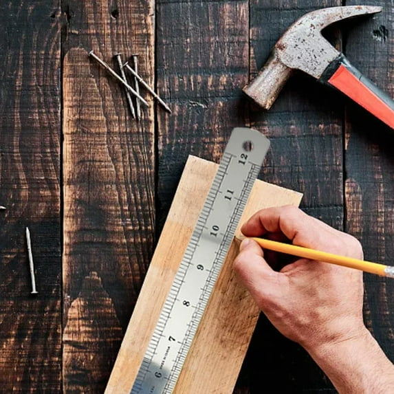 Stainless Steel Ruler 12 Inch and 30cm Double Sided Metal Straight Edge for Engineering Office Drawing 1-Pack