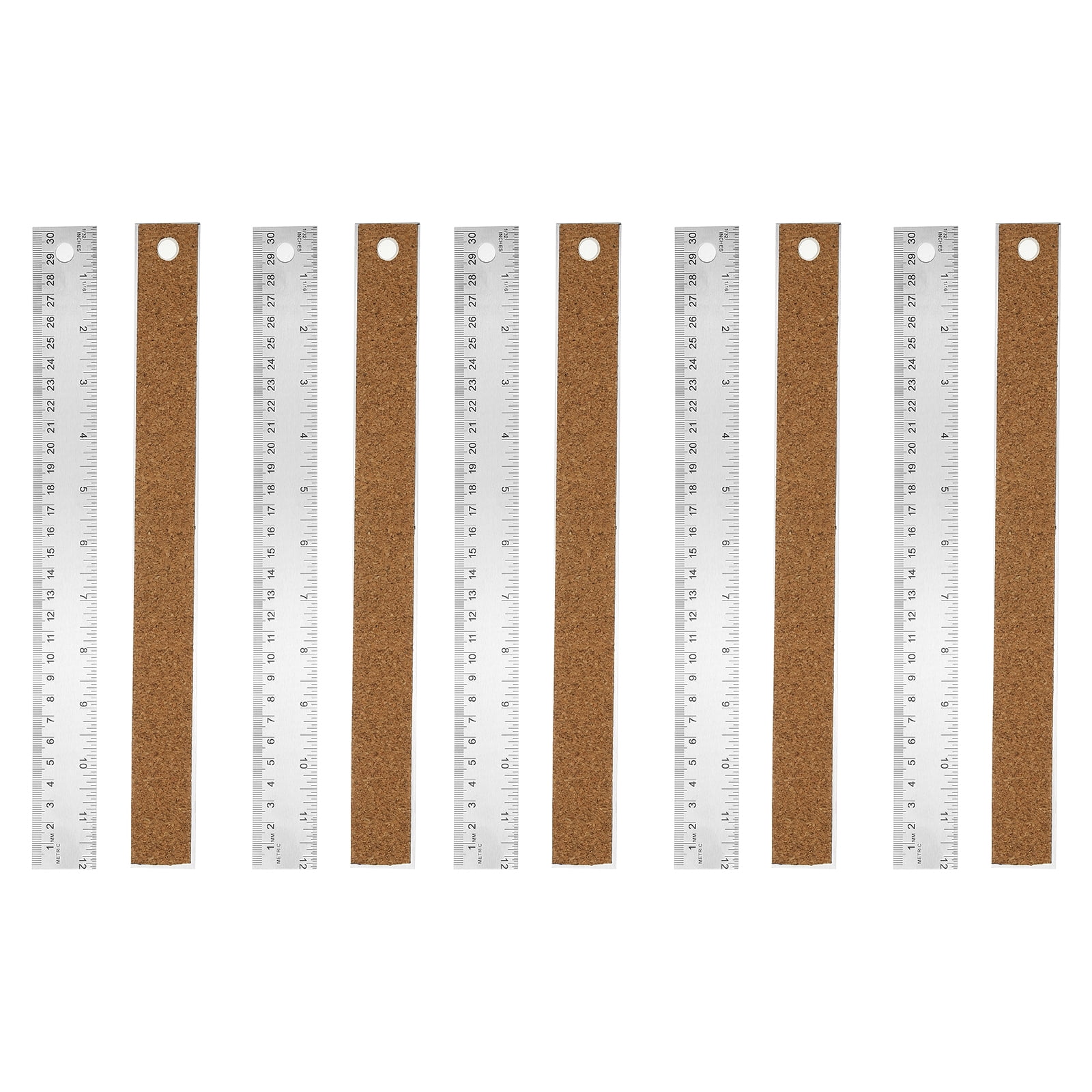 Stainless Steel Ruler Cork Backed, 10Pcs 12 Inch Straight Edge Ruler Non-Slip Cork Backing with Inch and Centimeter Scale for Office Engineering Drawing