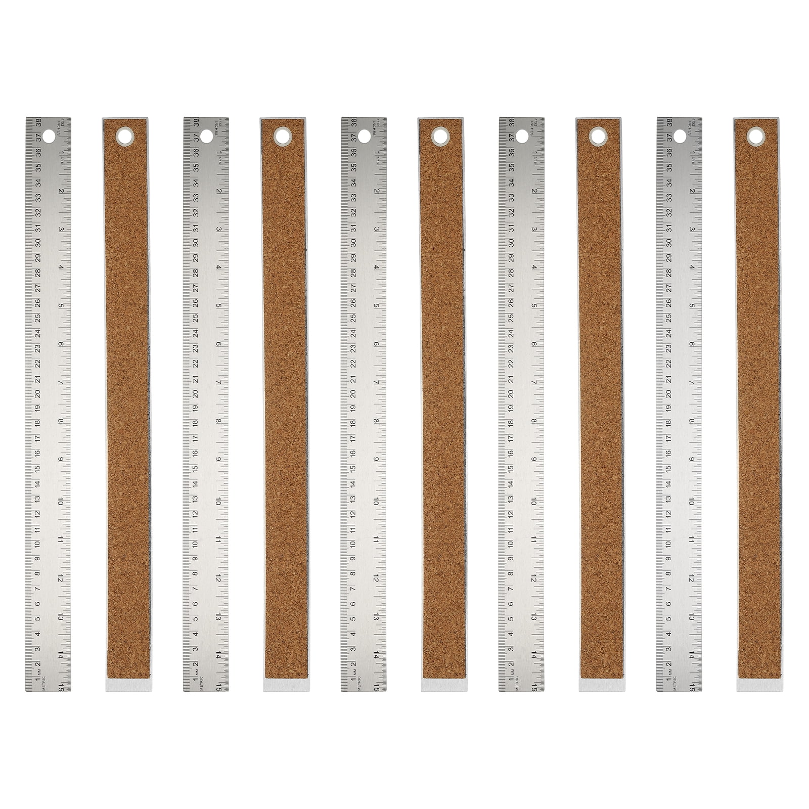 Stainless Steel Ruler Cork Backed, 10Pcs 15 Inch Straight Edge Ruler Non-Slip Cork Backing with Inch and Centimeter Scale for Office Engineering Drawing
