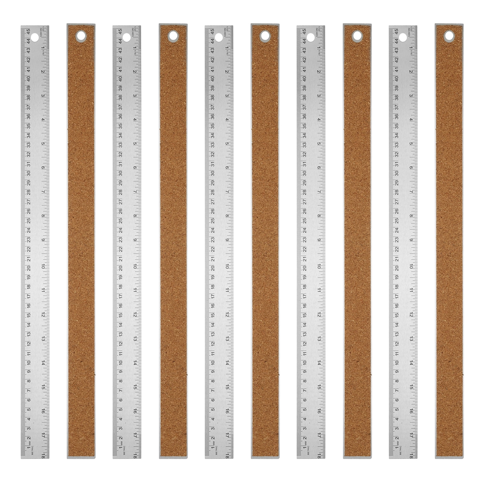 Stainless Steel Ruler Cork Backed, 10Pcs 18 Inch Straight Edge Ruler Non-Slip Cork Backing with Inch and Centimeter Scale for Office Engineering Drawing