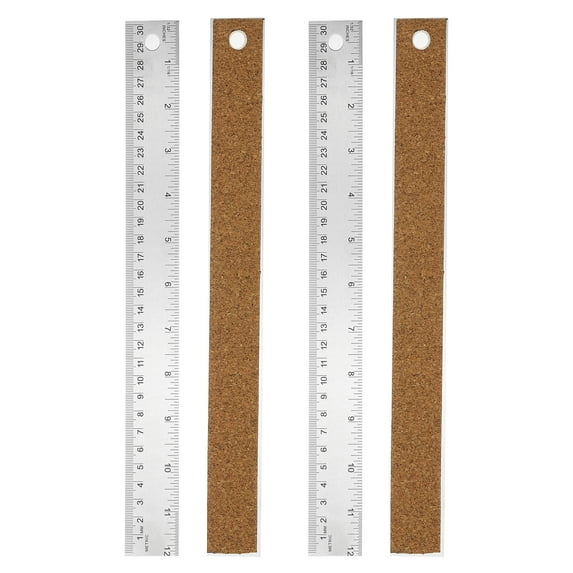 Stainless Steel Ruler Cork Backed, 2Pcs 12 Inch Straight Edge Ruler Non-Slip Cork Backing with Inch and Centimeter Scale for Office Engineering Drawing
