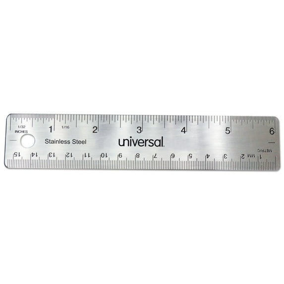 Universal UNV59026 6 in. Long Standard/Metric Stainless Steel Ruler