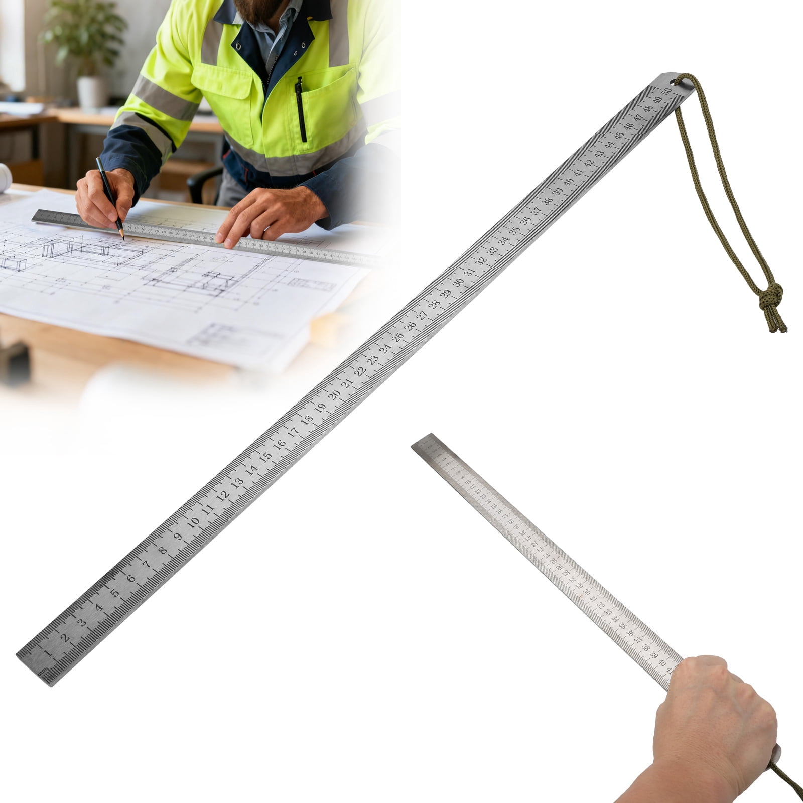 Staching Rular Stainless Steel Ruler, TSV Double-Sided Edge Metal Measuring Tool, 50 ...