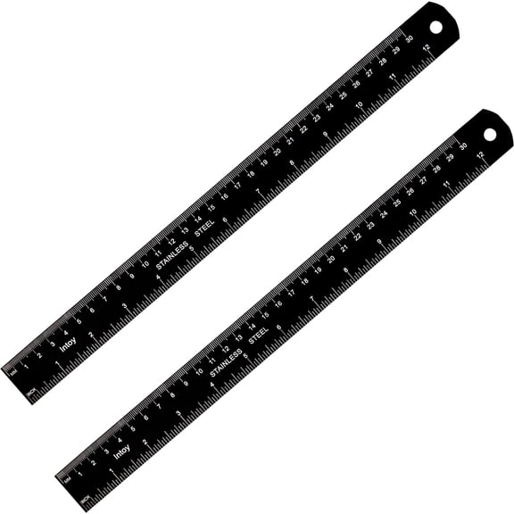 Stainless Steel Rulers 12 Inch Metric Imperial 2 Pack with Conversion Table