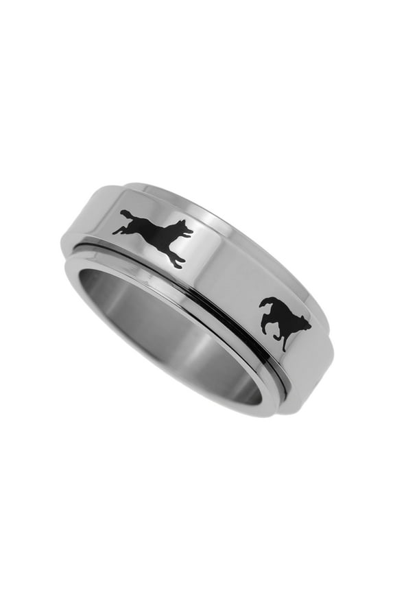Stainless Steel Running Wolves Spinner Ring - Unisex Wolf Animal size 10