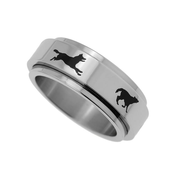 Stainless Steel Running Wolves Spinner Ring - Unisex Wolf Animal size 8