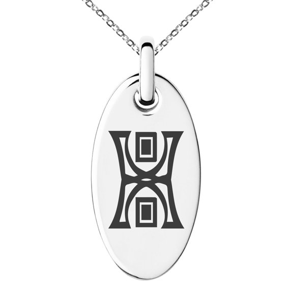 Stainless Steel Runology Magic Rune Engraved Small Oval Charm Pendant Necklace