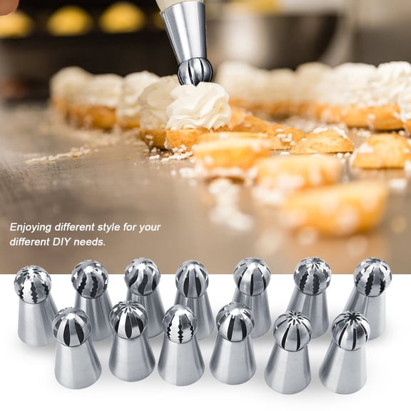 Stainless Steel Russian Icing Piping Nozzles, DIY Baking,13 Pcs Russian Icing Piping Nozzles Tips Pastry Cake Buttercream DIY Decor Baking Tool