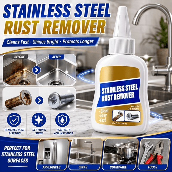 Stainless Steel Rust Remover Gel, 200ml Fast-Acting Cleaner for Appliances, Sinks, Cookware & Metal Tools,200ML/PC