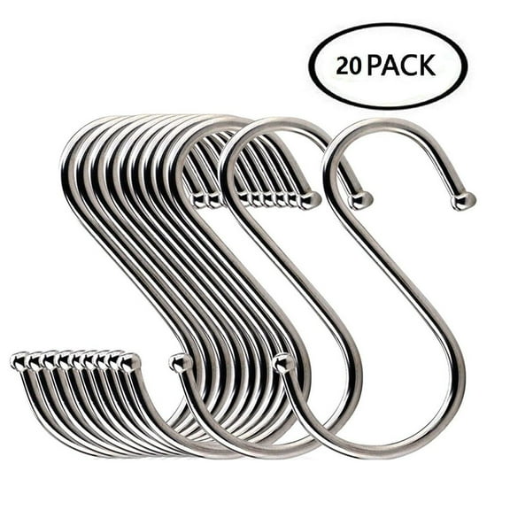 Stainless Steel S Hooks 20 Pack, Gaqring Heavy Duty Rustproof Metal Hanging Hooks, Space Saving Kitchen Pot Pan Clothes Storage Rack for Closet Garage Organization