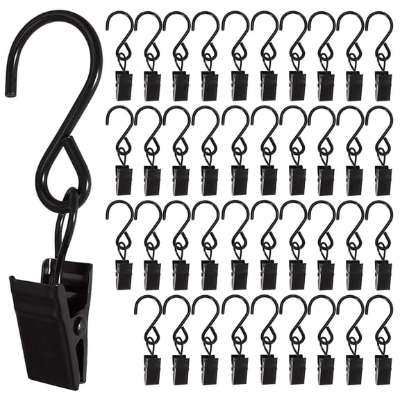 Stainless Steel S Hooks Curtain Clips, 50 Pack Hanging Party Lights Clips Hangers Gutter Photo, Art Craft Display, 2.4 Inch Long, Black