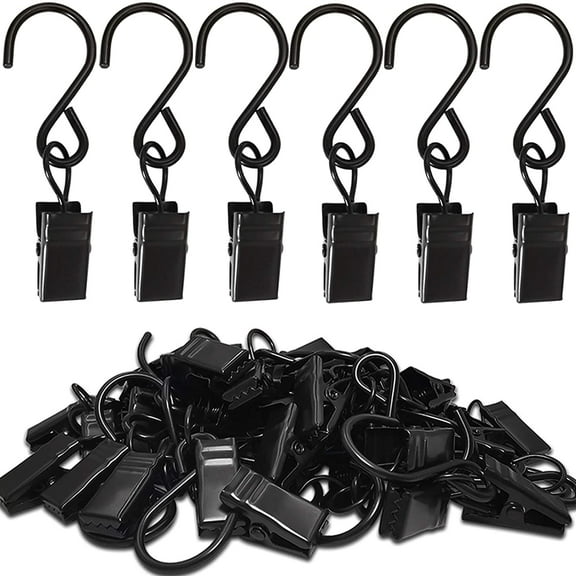 Stainless Steel S Hooks Curtain Clips, 50 Pack Hanging Party Lights Clips Hangers Gutter Photo, Art Craft Display, 2.4 Inch Long-Black