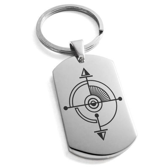 Tioneer Stainless Steel Sacred Geometric Compass Engraved Dog Tag Keychain Keyring Premier