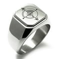 thumbnail image 1 of Stainless Steel Sacred Geometric Compass Engraved Square Flat Top Biker Style Polished Signet Ring, 1 of 1