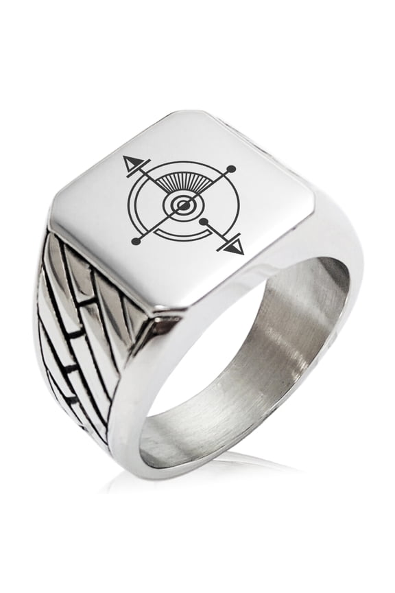 Stainless Steel Sacred Geometric Compass Geometric Pattern Biker Style Polished Ring