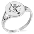 thumbnail image 1 of Tioneer Stainless Steel Sacred Geometric Compass Minimalist Oval Top Polished Statement Signet Ring, 1 of 1