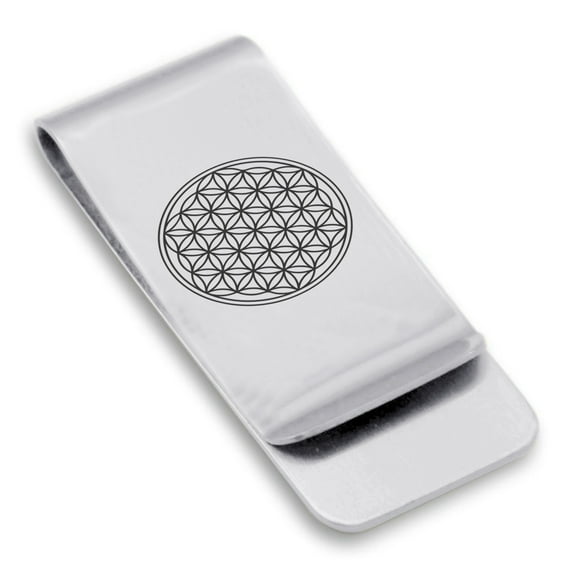 Stainless Steel Sacred Geometry Flower of Life Classic Slim Money Clip Credit Card Holder