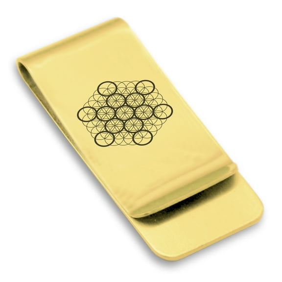 Stainless Steel Sacred Geometry Fruit of Life Classic Slim Money Clip Credit Card Holder