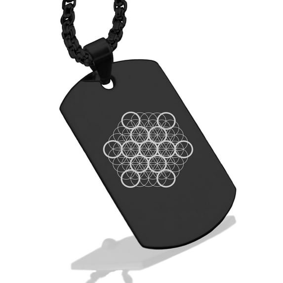 Stainless Steel Sacred Geometry Fruit of Life Dog Tag Pendant Necklace