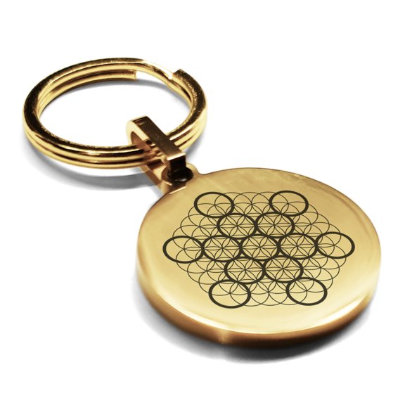 Stainless Steel Sacred Geometry Fruit of Life Round Medallion Keychain Circle Ring
