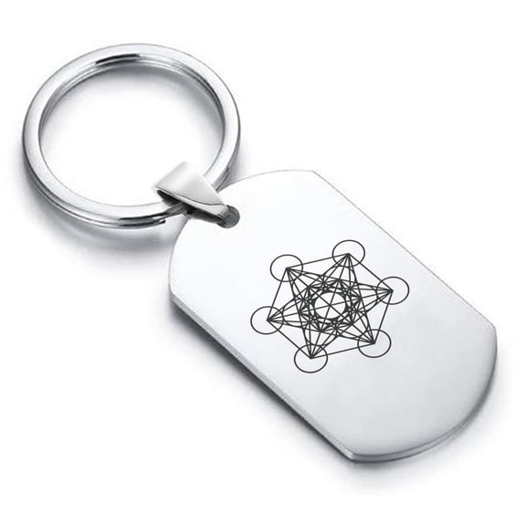 Stainless Steel Sacred Geometry Metatron's Cube Dog Tag Keychain Circle Ring