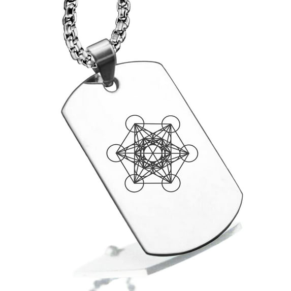 Stainless Steel Sacred Geometry Metatron's Cube Dog Tag Pendant Necklace