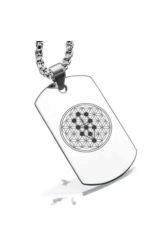 Stainless Steel Sacred Geometry Tree of Life Dog Tag Pendant Necklace