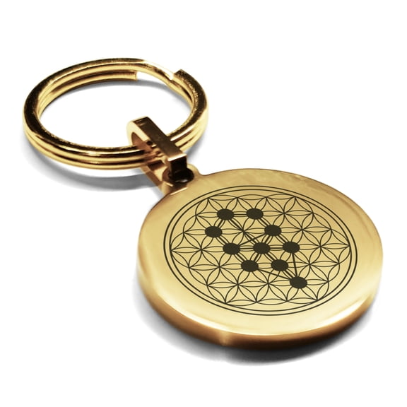 Stainless Steel Sacred Geometry Tree of Life Round Medallion Keychain Circle Ring