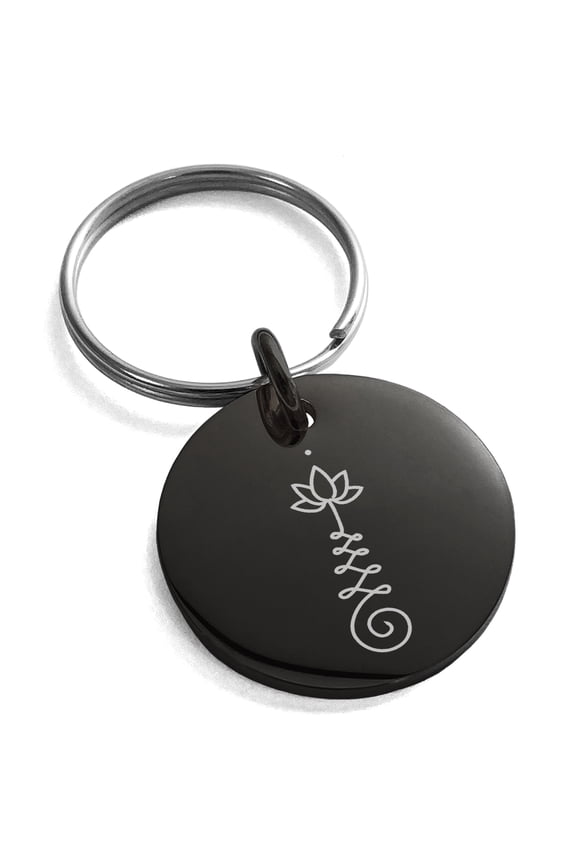 Stainless Steel Sacred Lotus Unalome Engraved Small Medallion Circle Charm Keychain Keyring