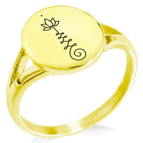 Stainless Steel Sacred Lotus Unalome Minimalist Oval Top Polished Statement Signet Ring