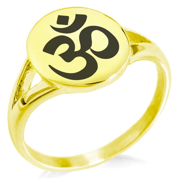 Stainless Steel Sacred Sanskrit Om Minimalist Oval Top Polished Statement Signet Ring