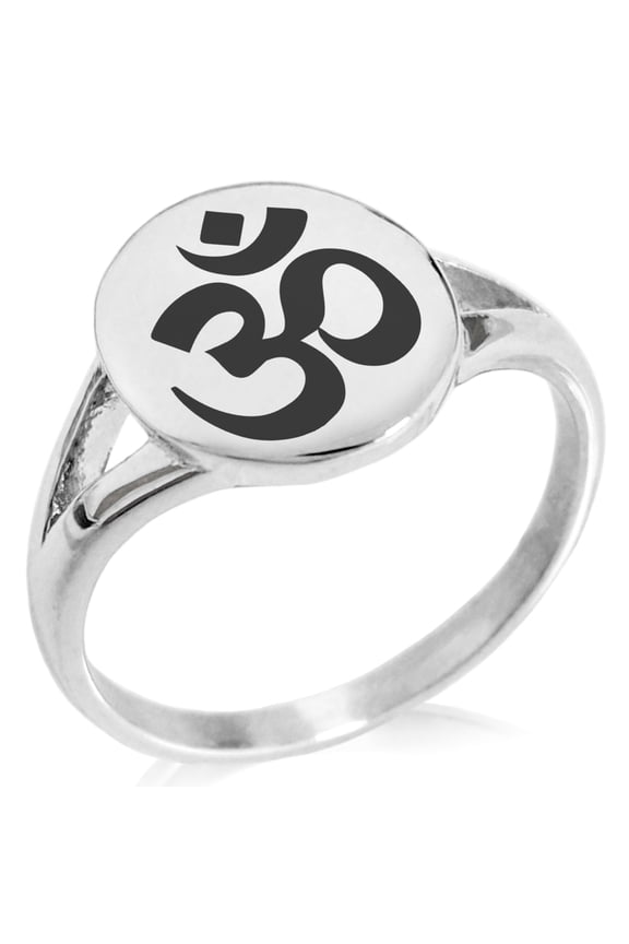 Stainless Steel Sacred Sanskrit Om Minimalist Oval Top Polished Statement Signet Ring