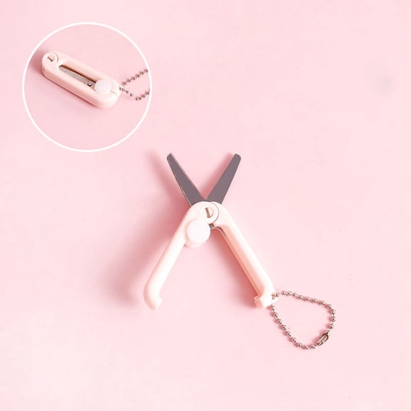 Stainless Steel Safe Portable Travel Scissors Mini Foldable Multifunction Scissors with Plastic Handle Pink 45x15mm