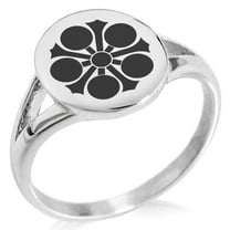 Stainless Steel Sagara Samurai Crest Minimalist Oval Top Polished Statement Signet Ring