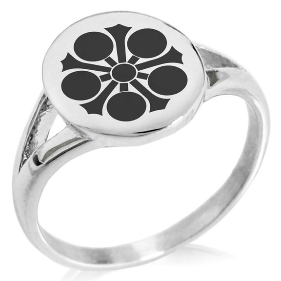 Stainless Steel Sagara Samurai Crest Minimalist Oval Top Polished Statement Signet Ring