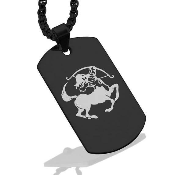 Stainless Steel Sagittarius Zodiac (Centaur Archer) Dog Tag Pendant Necklace