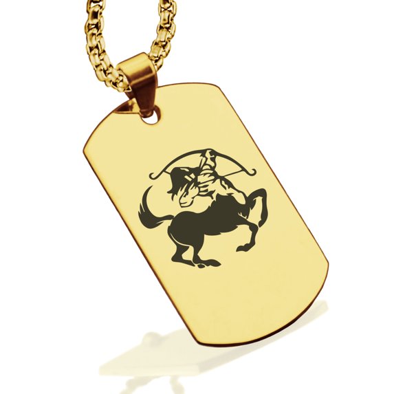 Stainless Steel Sagittarius Zodiac (Centaur Archer) Dog Tag Pendant Necklace