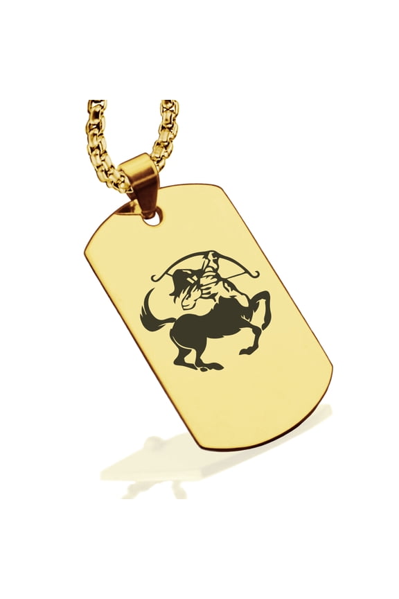 Stainless Steel Sagittarius Zodiac (Centaur Archer) Dog Tag Pendant Necklace