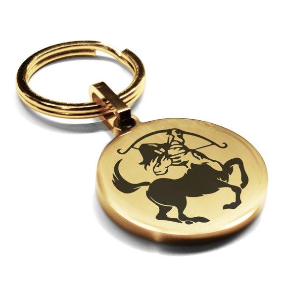 Stainless Steel Sagittarius Zodiac (Centaur Archer) Round Medallion Keychain Circle Ring