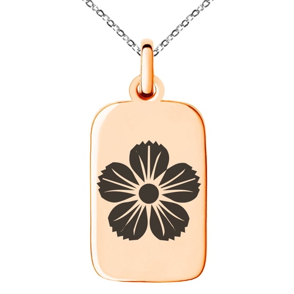Tioneer Stainless Steel Saito I Samurai Crest Engraved Small Rectangle Dog Tag Charm Pendant Necklace