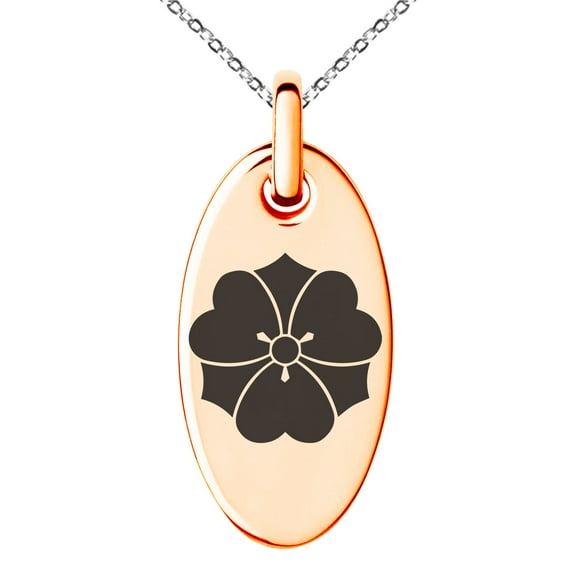 Stainless Steel Sakai Samurai Crest Engraved Small Oval Charm Pendant Necklace