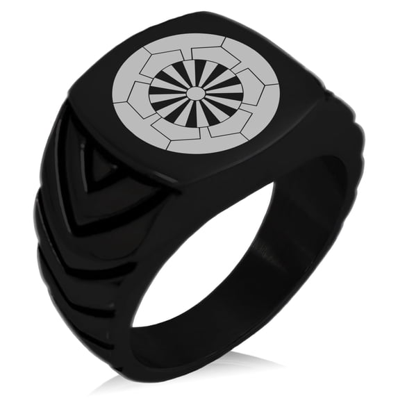 Tioneer Stainless Steel Sakakibara Samurai Crest Chevron Pattern Biker Style Polished Ring
