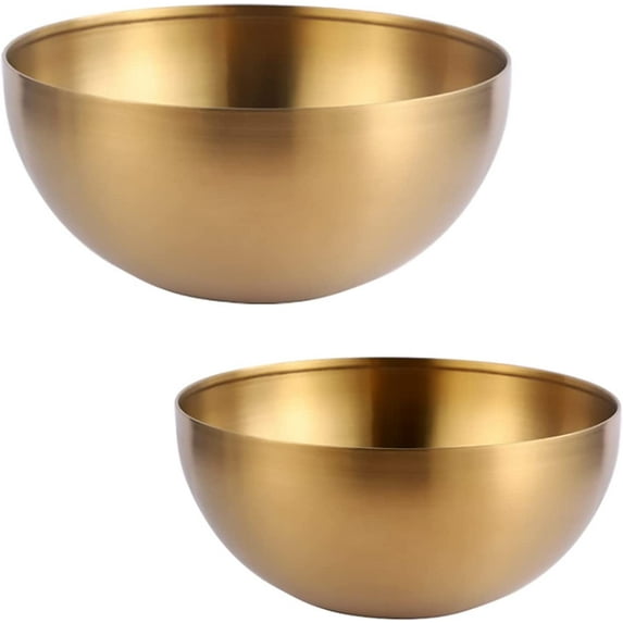 Stainless Steel Salad Bowls, Mixing Bowls, Nesting Bowls, Snacks Bowls, Serving Bowls for Mixing, Cooking, Baking, Prepping, Set of 2, Small & Large - 5.9 & 7.9 Inch (Gold)