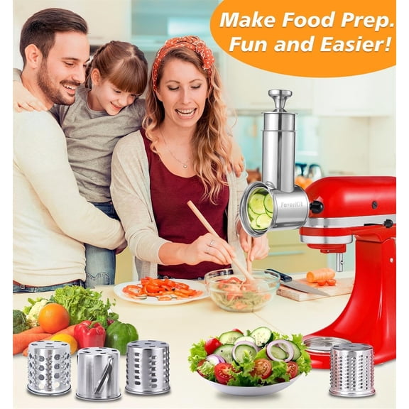 Stainless Steel Salad Maker Attachment for Mixers with 4 Blades Large Slicer Shredder Cheese Grater