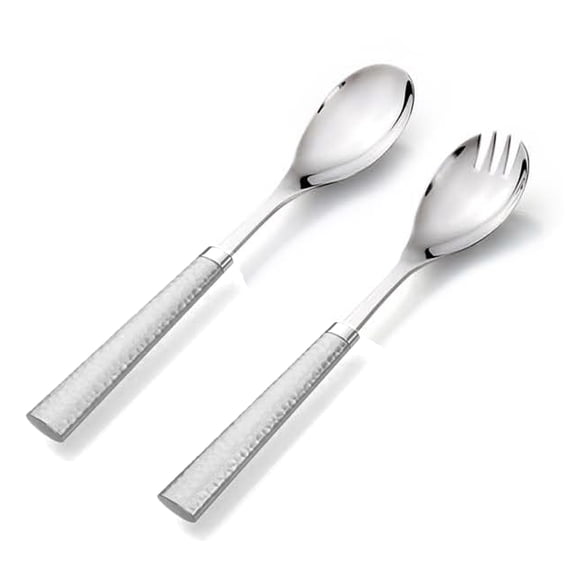 Stainless Steel Salad Server in Two Tone Silver Design