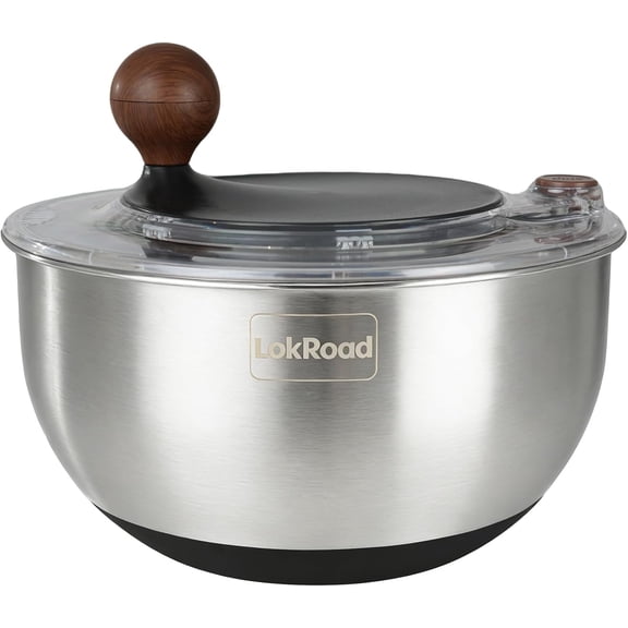 Stainless Steel Salad Spinner, 5.3 Qt Large Lettuce & Vegetable Cleaner with Non-Slip Bottom, Quick Stop Button, Dishwasher Safe Fruit Washer, BPA-free, Black