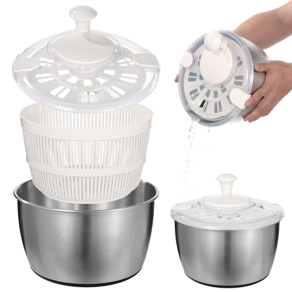 Stainless Steel Salad Spinner 5 L, 360 Quick Spin Function, BPA-Free Lid, Anti-Slip Base, Removable Design for Fruits, Vegetables, Pasta, and More