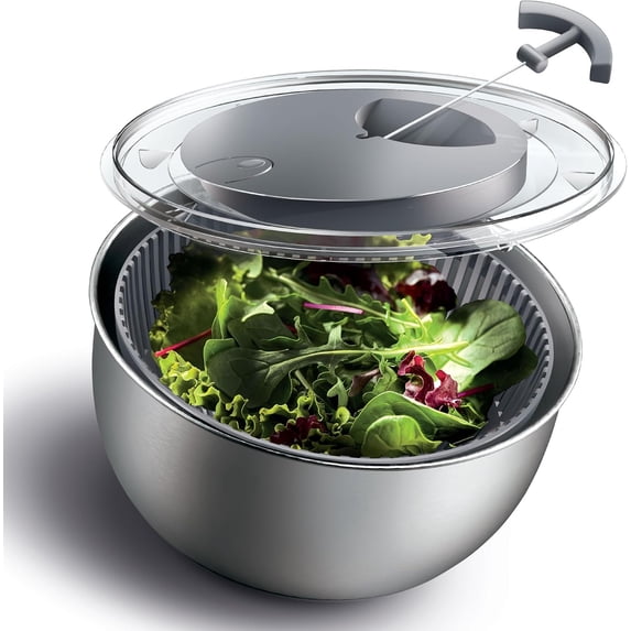 Stainless Steel Salad Spinner - 5 Qt. Lettuce Washer And Vegetable Spinner Dryer for Easy Salad Prep - Non Slip Base Pull Handle - Auto Stop System, Stain and Odor Resistant