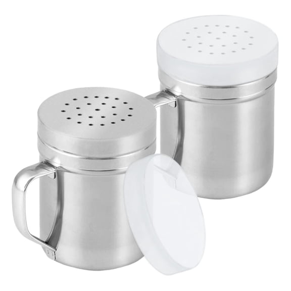 Stainless Steel Salt Pepper Dredge Shaker, Seasoning Spice Container Tins with Holes and Lid for Dispensing Parmesan Cheese, Salt, Sugar, Pepper, Cinnamon - Small