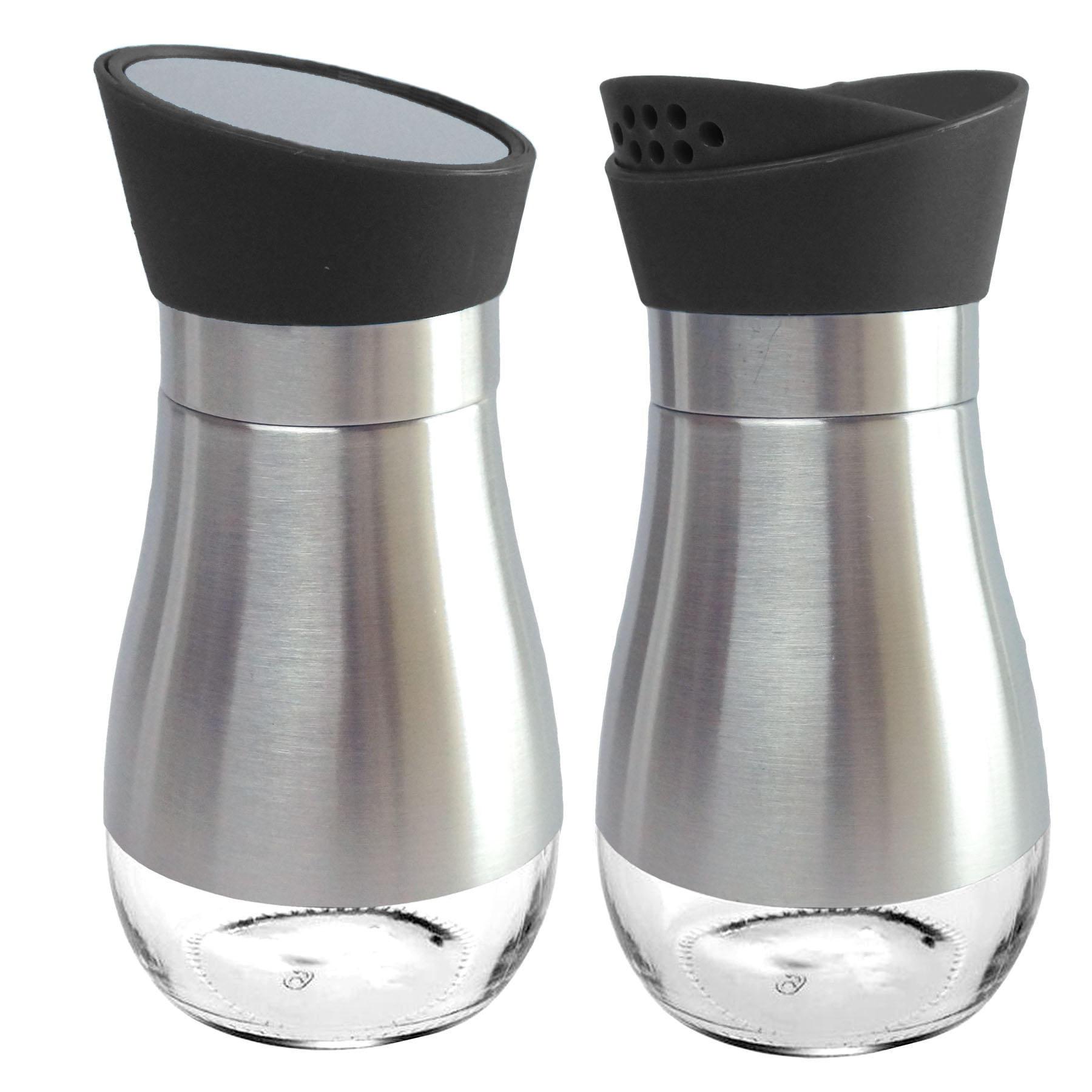 Kuda Moda Stainless Steel Salt & Pepper Shakers Glass Bottom Rotating Cover  Spice Sugar